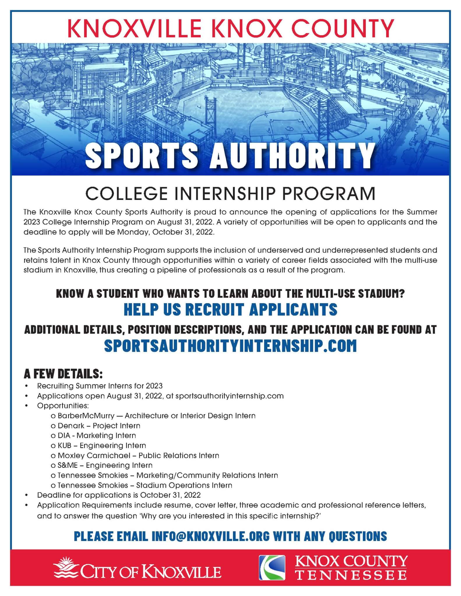 Knoxville Knox County Sports Authority Summer 2023 Internship Program